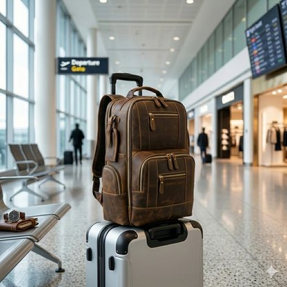Mochila de Couro Vintage Para Viagem