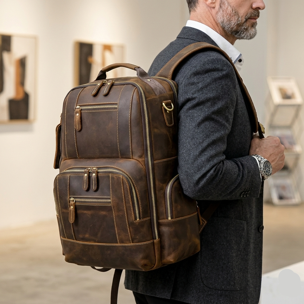 Mochila de Couro Vintage Para Viagem