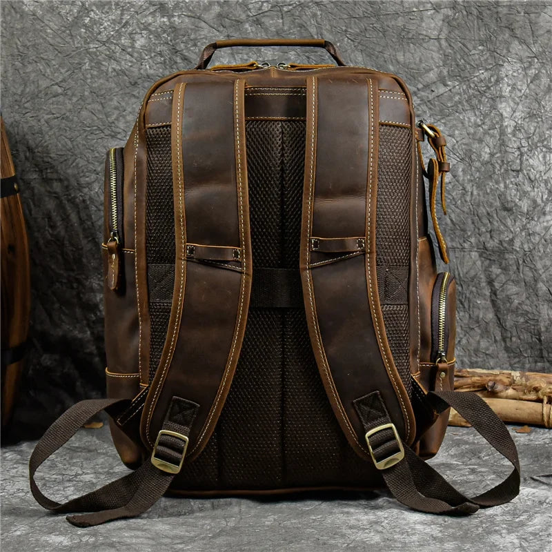 Mochila de Couro Vintage Para Viagem