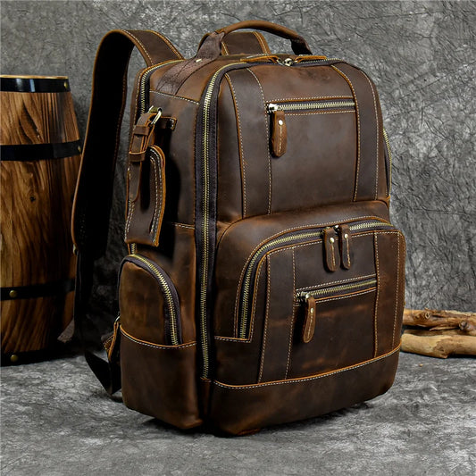 Mochila de Couro Vintage Para Viagem