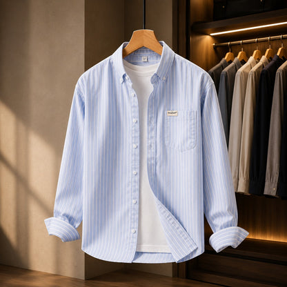 Camisa Oxford Listrada de Manga Longa