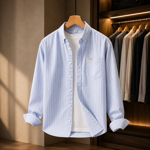 Camisa Oxford Listrada de Manga Longa