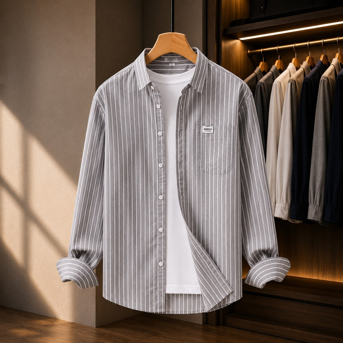 Camisa Oxford Listrada de Manga Longa