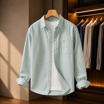 Camisa Oxford Listrada de Manga Longa