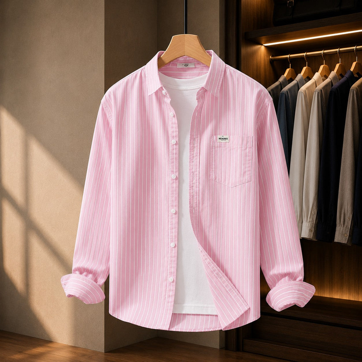 Camisa Oxford Listrada de Manga Longa