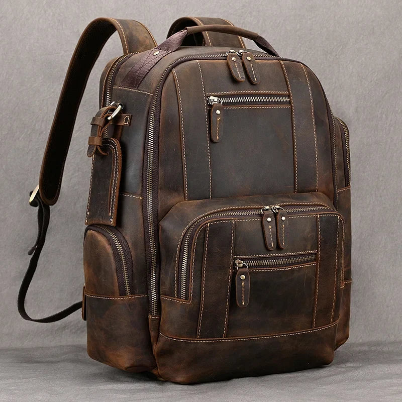 Mochila de Couro Vintage Para Viagem
