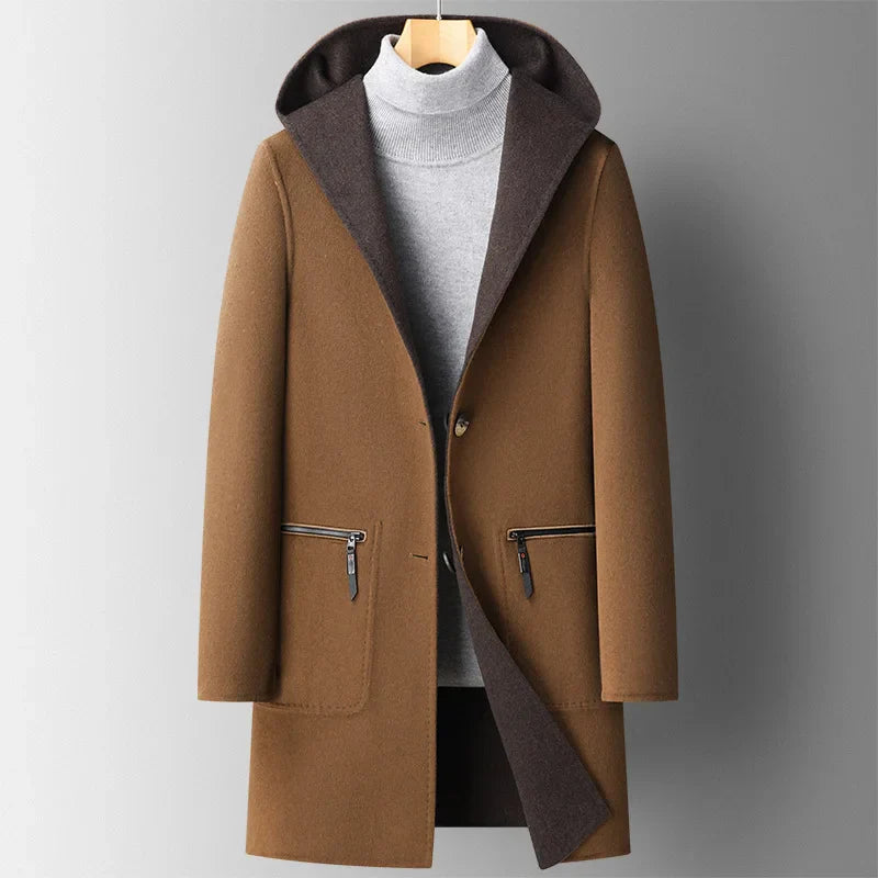 Sobretudo Masculino Premium de Lã com Capuz