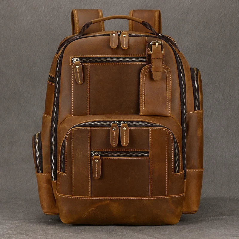 Mochila de Couro Vintage Para Viagem